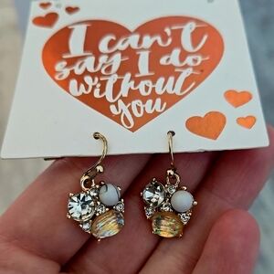 Gold and White Crystal Drop Earrings